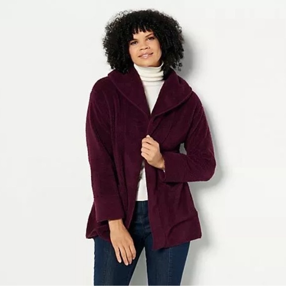 KOOLABURRA BY UGG SHERPA FLEECE SHAWL COLLAR CARDIGAN WINE MEDIUM - Picture 1 of 7